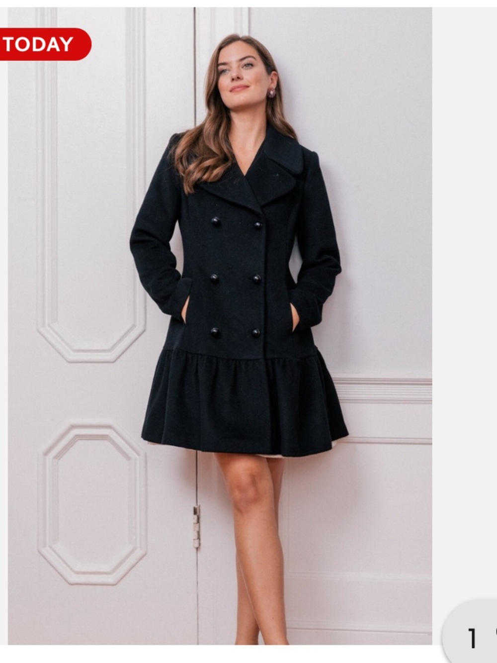 Gal Meets Glam Amanda Black Double Breasted Ruffle Peplum Coat Size Small